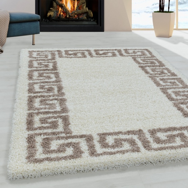 Hera Shaggy Modern Border Beige Rug